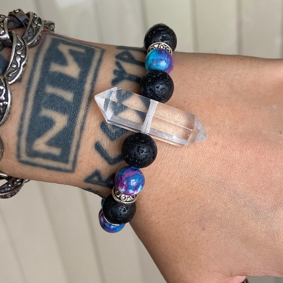 Double point crystal quartz purple jasper bracelet - Picture 7 of 11